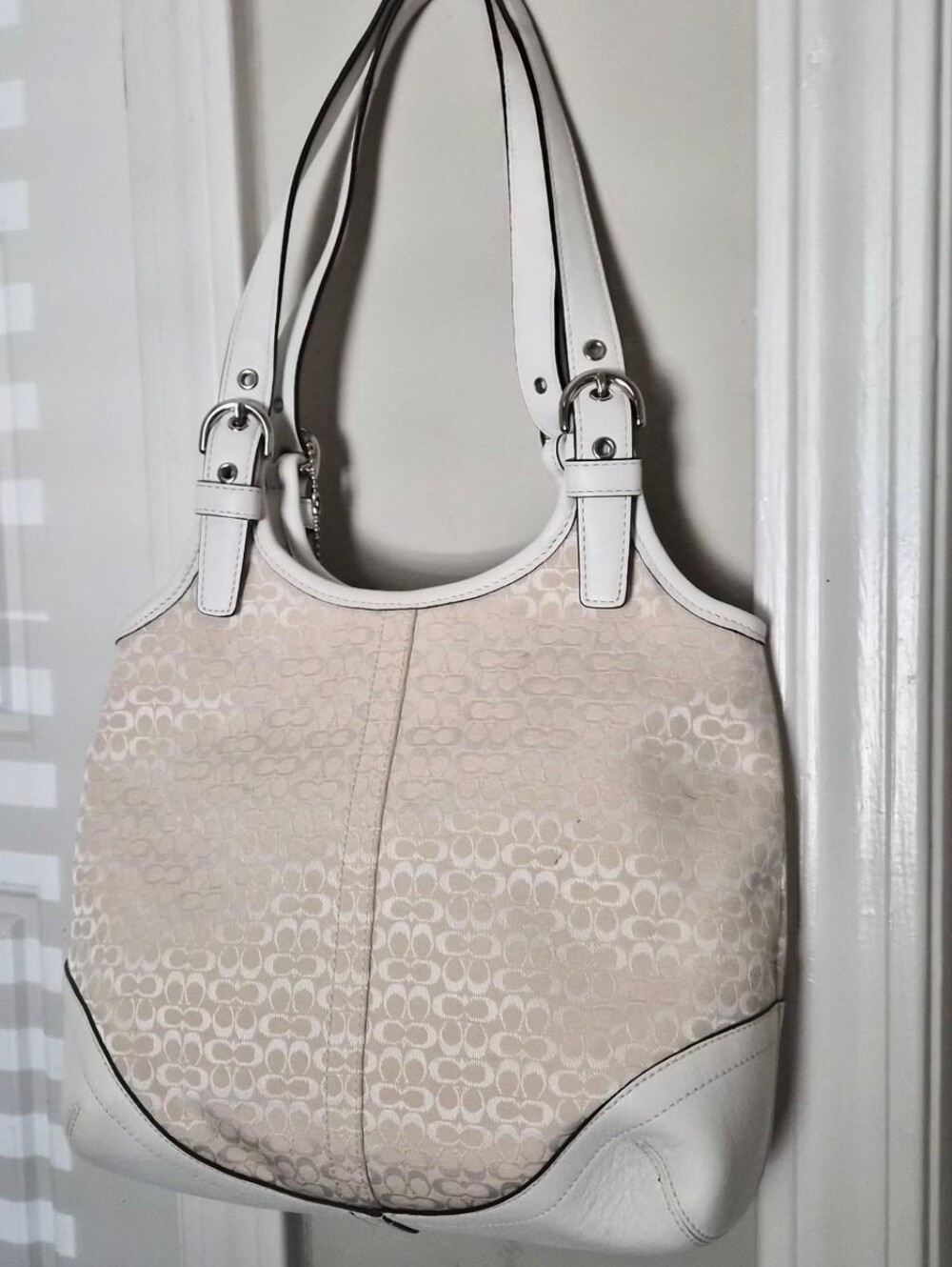 Coach Signature Soho Jacquard Monogram Off-White/Cream Hobo Shoulder Bag